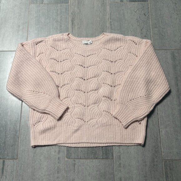 Gentle Fawn Pointelle Knit Balloon Dolman Sleeve Sweater Pink Size Small - Picture 1 of 9